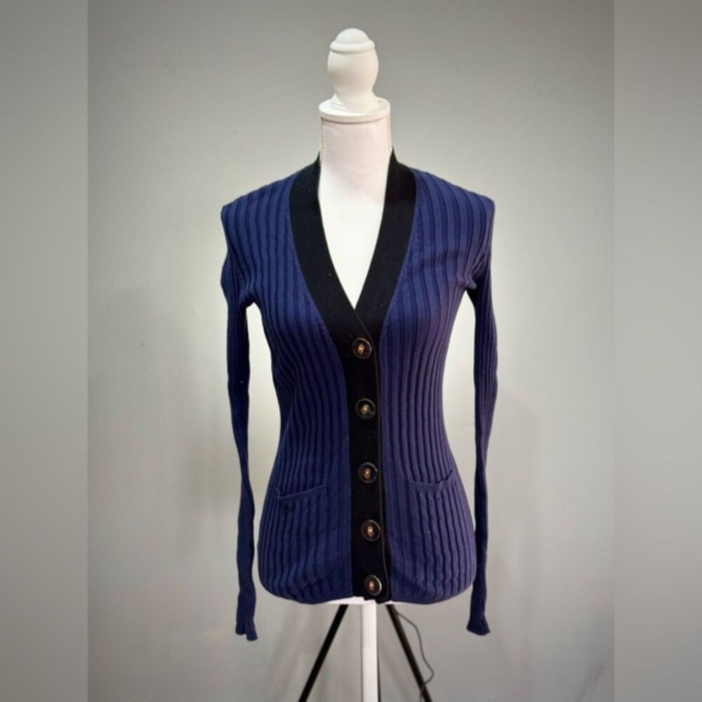 SALE! Navy Ann Taylor Ribbed Button Down Cardigan Size S EUC